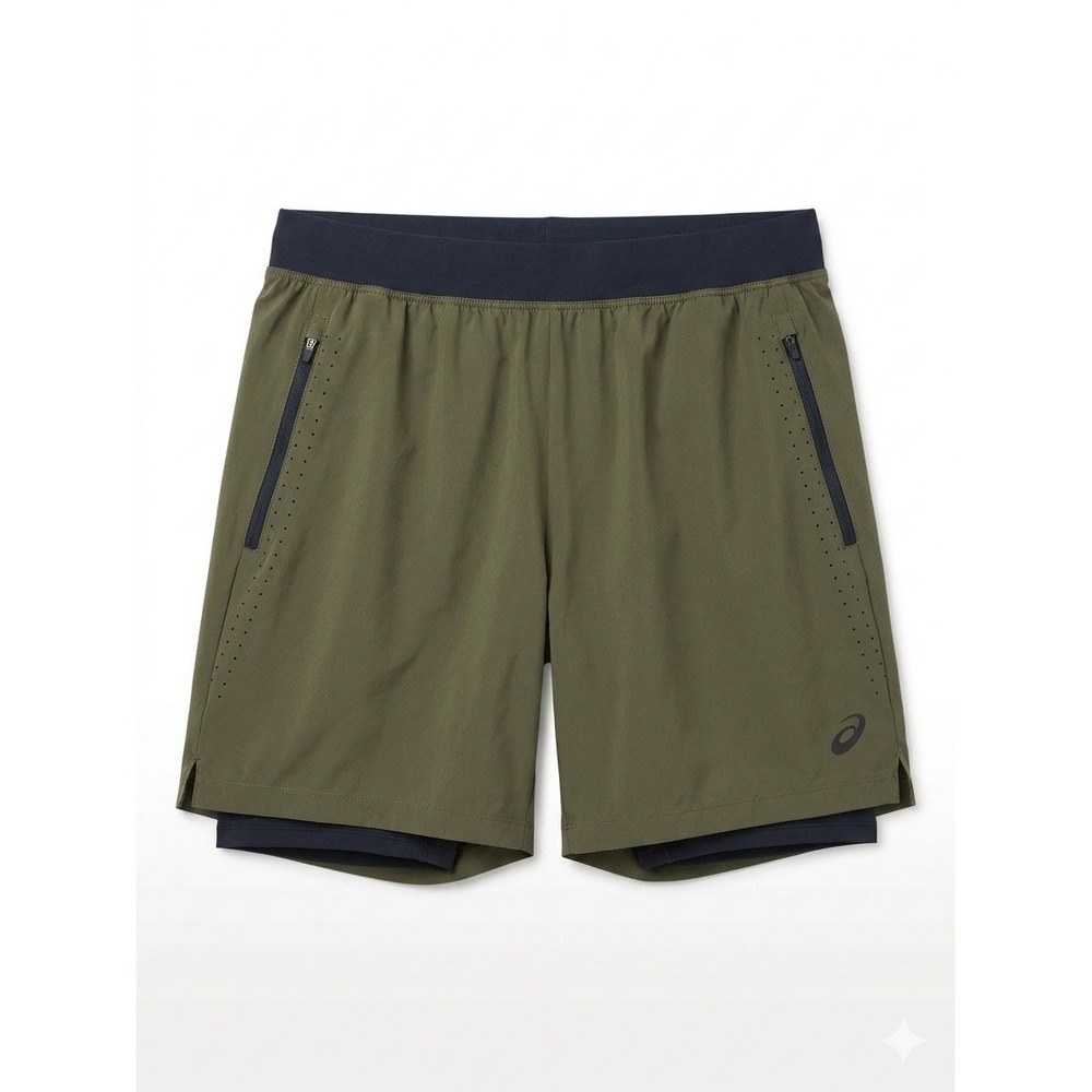 ASICS Men's Athletic Shorts Large Olive Green Performance Lined Gym Workout Run